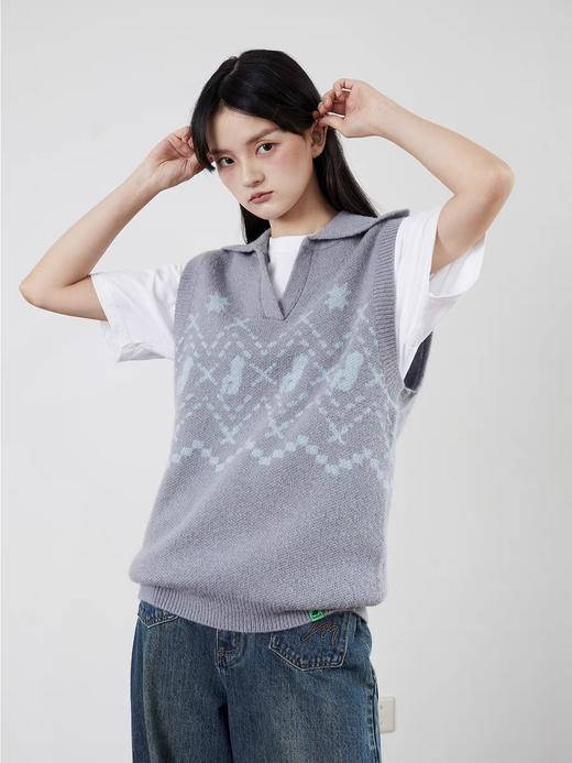 Mood Like Me/MMJ2402/猫咪提花翻领马甲背心 商品图1