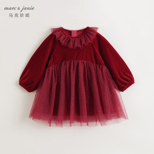 马克珍妮女童优雅丝绒网纱拼接连衣裙宝宝裙子2024秋冬新款241110 商品图3