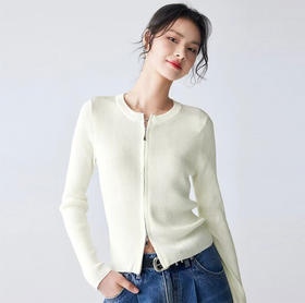 【自hlzs】全新升级【铂金会员192/天猫259/差价67】(10602) 洛诗琳时髦韩系双开拉链羊毛针织上衣 弹力坑条长袖开衫