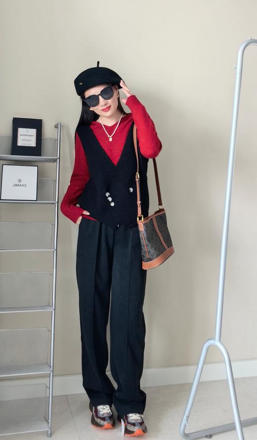 秋冬加绒含小羊羔毛暗纹松紧腰直筒暖暖裤 商品图3