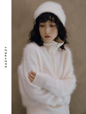 拉毛翻领半拉链羊绒衫