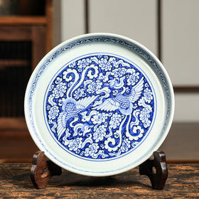 溪兰仰元-蓝地白花双凤纹壶承