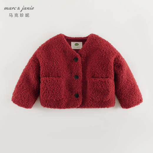 马克珍妮女童温暖仿羊羔毛短款复古外套儿童2024年冬装新款241099 商品图1