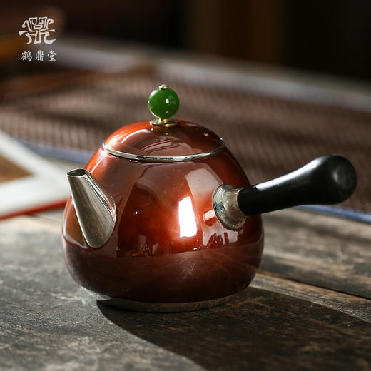 鹤鼎堂银壶于飞系列亟行急须錾刻空谷幽兰（铜包银）（缺货） 商品图0