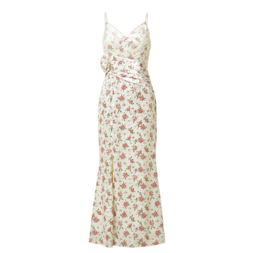 粉花宫廷复古风立体花丝绒提花连衣裙秋冬裙子 商品图4