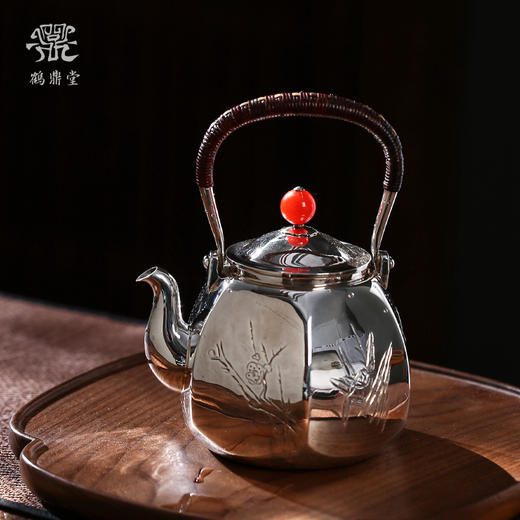 鹤鼎堂银壶于鹤系列蝃蝀急须錾刻四君子急须（银色）（缺货） 商品图0