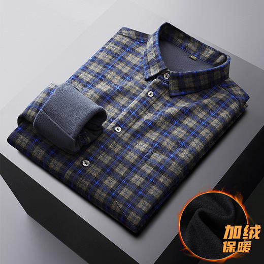 【加绒】【新款DM】大依优型大码加绒高弹长袖衬衫男宽松加肥加大码男士休闲商务方格衬衣上衣胖子 商品图10