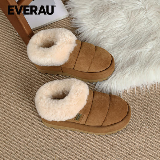 EVERAU机能感面包米其伦厚底一脚蹬女秋冬雪地靴拖鞋UEA2002 商品图1