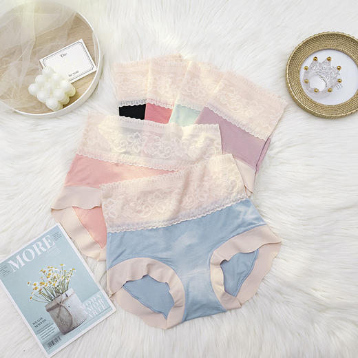 莫代尔高腰内裤女士 性感蕾丝 蚕丝蛋白抑菌裆 收腹提臀三角裤头大码女士内裤 商品图1
