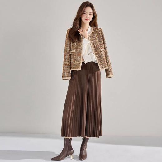 24秋冬安可拉风百褶中长裙通勤百搭高腰遮肉显瘦压褶半身裙15886 商品图1