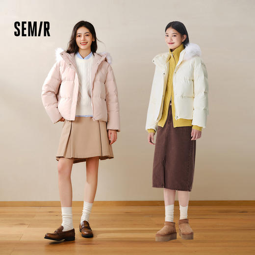 森马羽绒服女毛领连帽保暖简约百搭冬新款防水防风面包服宽松 商品图2