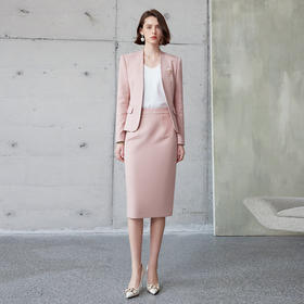IWY/修身粉色西装套装裙子两件套女式ol职业装半身裙主持人上镜正装秋CS2107