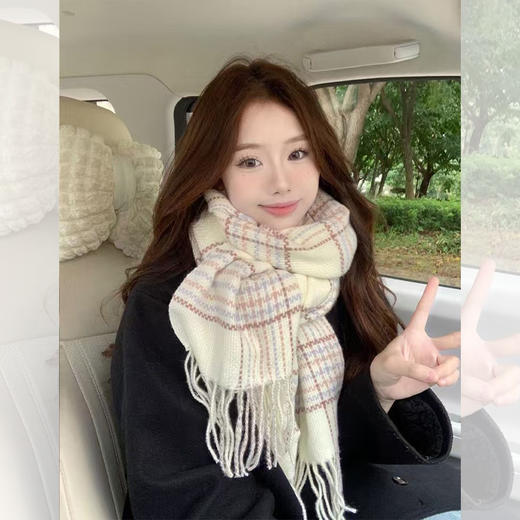 <曾小咸推荐>韩系温柔奶油格围巾 日常89/件 前1500单活动价39.99！【预售款，预计3-15天发货】 商品图0
