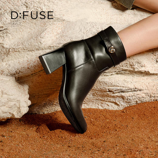 Dfuse迪芙斯2024冬季新款经典时装靴法式复古做旧擦色牛皮粗跟短靴DF44116585 商品图6