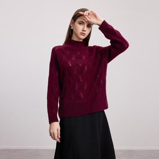 【半高领镂空羊绒衫】羊绒世家秋冬新品女士半高领内搭针织保暖羊绒衫 商品图2