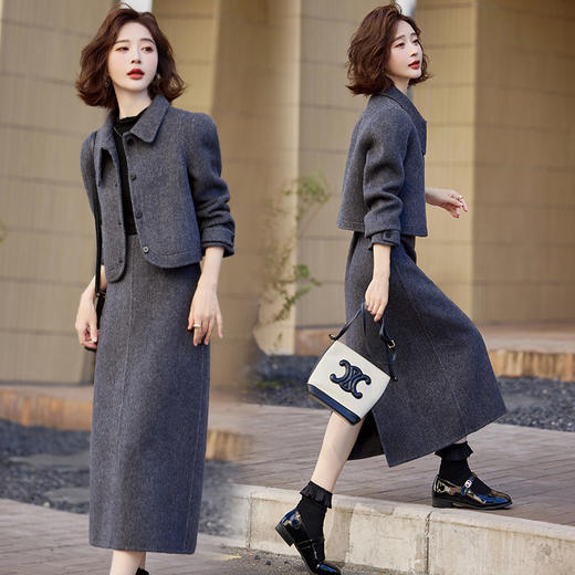 时尚气质纯色，双面羊绒两件套套装裙HR-ZYQQ37 商品图3