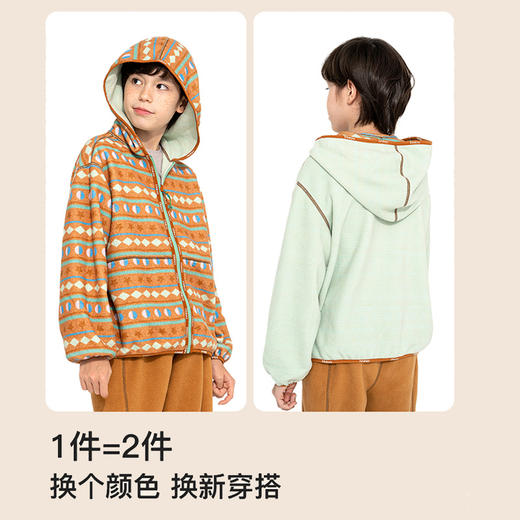 likeuu男女大童摇粒绒外套连帽双面穿保暖外套LEG232011 商品图1