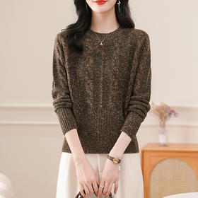 CC-103-K8128秋冬季圆领毛衣女士2024新款百搭洋气小个子打底衫花毛线亮片上衣