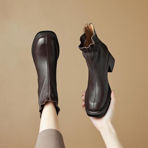 【预售5天】巨软头层羊皮5cm粗跟，厚底短靴复古及踝单靴马丁靴LD&F6997 商品图0