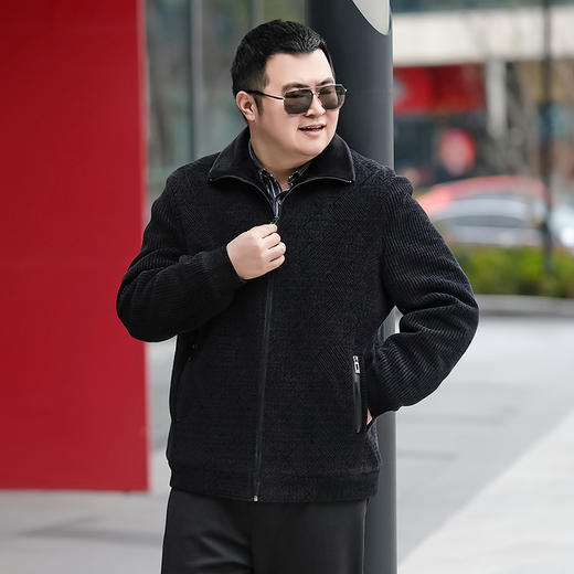 【雪尼尔】【新款DTX】大依优型大码加绒雪尼尔夹克外套加肥加大肥佬休闲上衣男士胖子秋冬 商品图9