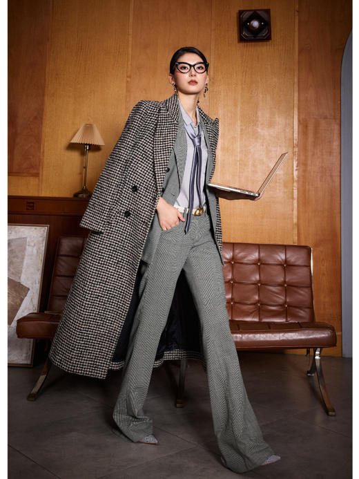 J83A2784颈袖添香春秋新款时尚气质商务正装OL修身羊毛小西装套装女J83A2784 商品图4