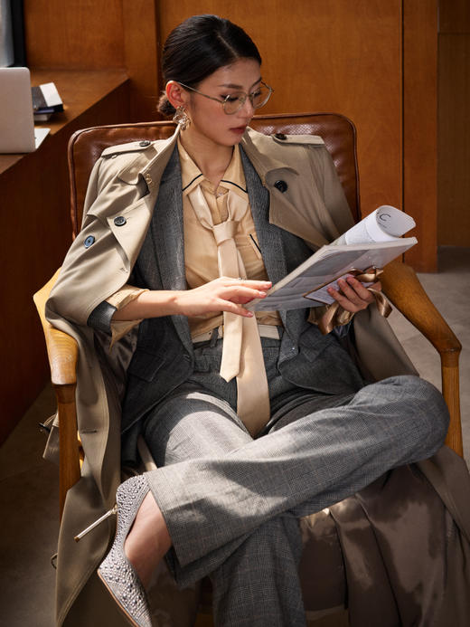 威尔士亲王格 J83A3373颈袖添香2019春秋格纹气质OL职业装时尚修身商务正装西装套裤女J83A3373 商品图4