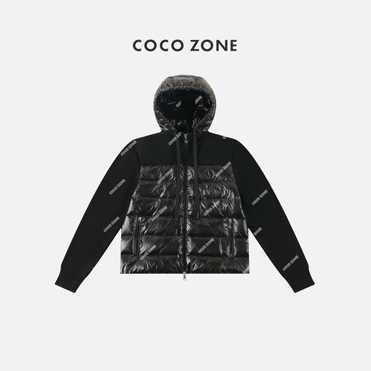 COCO ZONE90鹅绒连帽系绳双头外套针织拼接羽绒服23C29900 商品图1