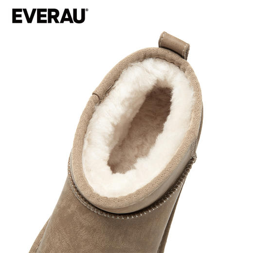 EVERAU简约原生质感牛皮羊皮毛内里4cm防水台增高加厚雪地靴UEA3009 商品图3