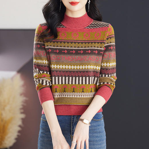 CC-103-79013今年流行的漂亮小衫高端欧货洋气上衣毛衣套头宽松提花针织打底衫 商品图2