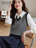 【专属特价】熙世界polo领拼接复古条纹针织衫女2025秋新款设计感假两件上衣 商品缩略图0