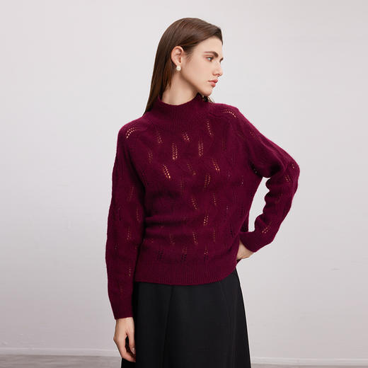 【半高领镂空羊绒衫】羊绒世家秋冬新品女士半高领内搭针织保暖羊绒衫 商品图3