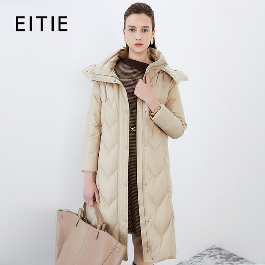 EITIE爱特爱冬季新款时尚加厚保暖连帽羽绒服长款外套7611309 商品图0