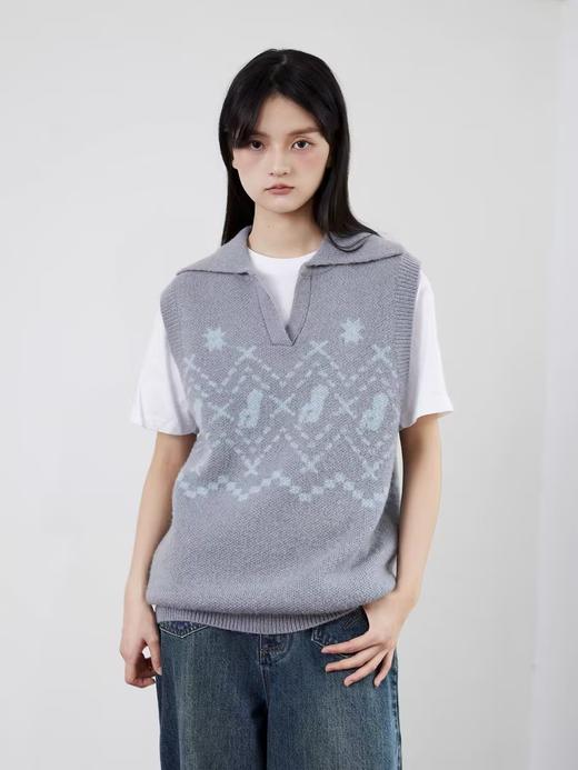 Mood Like Me/MMJ2402/猫咪提花翻领马甲背心 商品图2