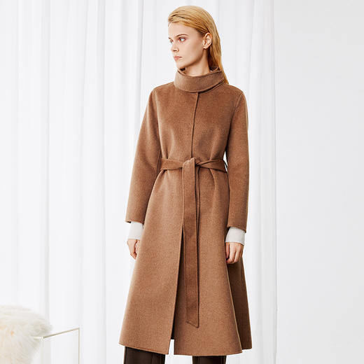 EITIE爱特爱冬新款气质立领收腰显瘦高级感长款羊毛骆驼绒毛呢大衣8014721 商品图2