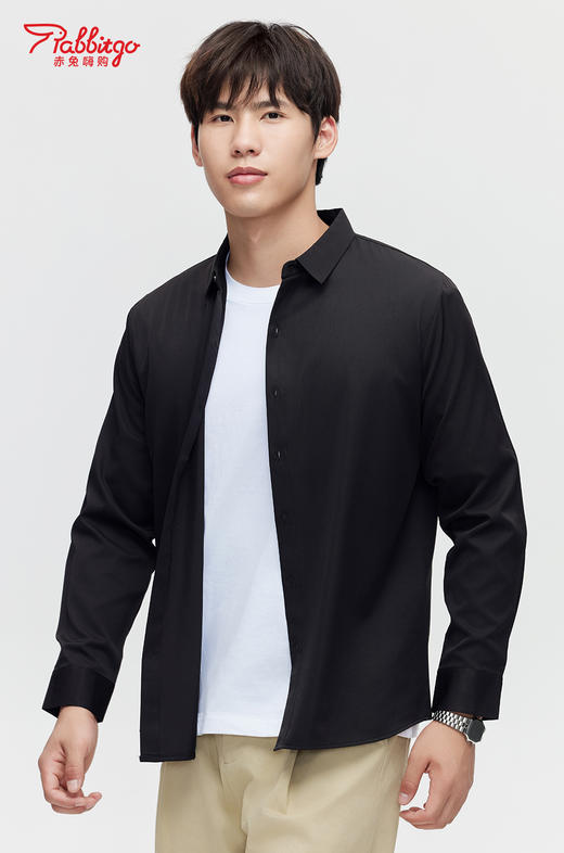赤兔嗨购长袖衬衫男24年秋季新款3D裁剪纯色百搭修身上衣商务免烫衬衣通勤风 商品图5