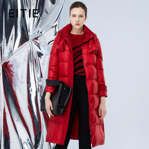 EITIE爱特爱冬季新款连帽百搭纯色女中长款羽绒服7611318 商品图0