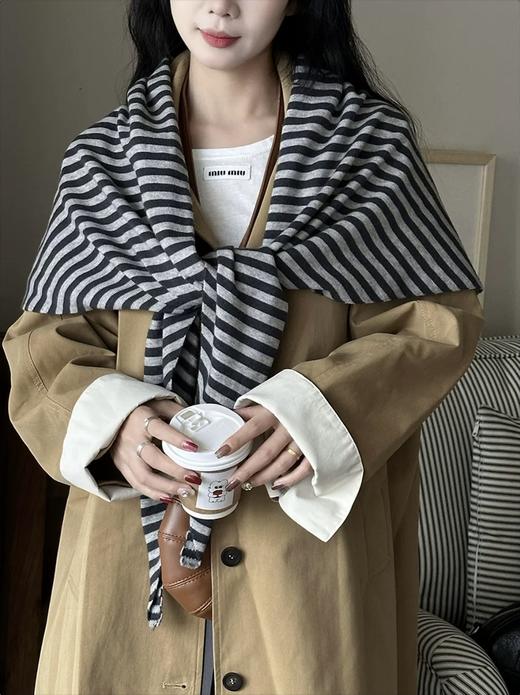 【YW】无忧购韩系慵懒简约条纹外搭针织三角披肩（截单后7天发货)25年清仓捡漏25年清仓捡漏 商品图0