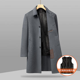 【可拆卸加绒内胆】【绵羊毛】【新款DXS】大依优型大码中长款翻领羊毛呢大衣外套商务夹克男宽松加肥加大码上衣胖子正装休闲