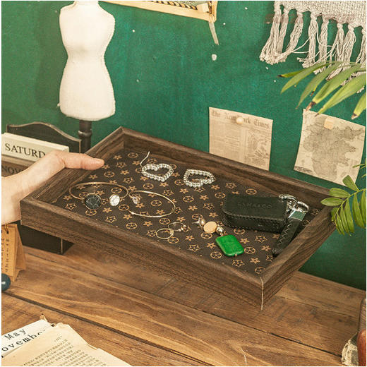 「抖音同款！轻奢质感」复古方形桌面首饰摆件钥匙玄关收纳盒 轻奢中式茶盘托盘收纳整理家居饰品 商品图3