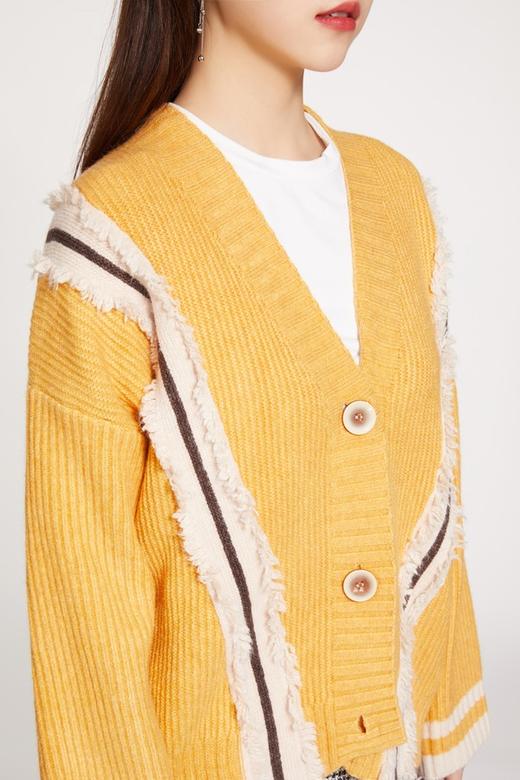 Stay2Weeks 黄色须边拼接V领针织开衫 10147 商品图3