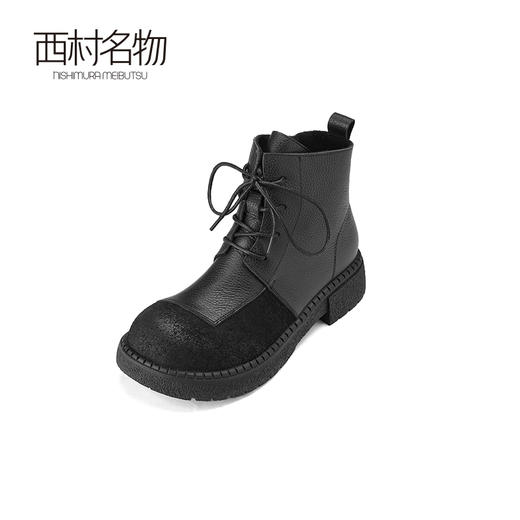 西村名物2024秋冬新款复古厚底系带英伦风中跟真皮马丁靴女T24DS47821 商品图1