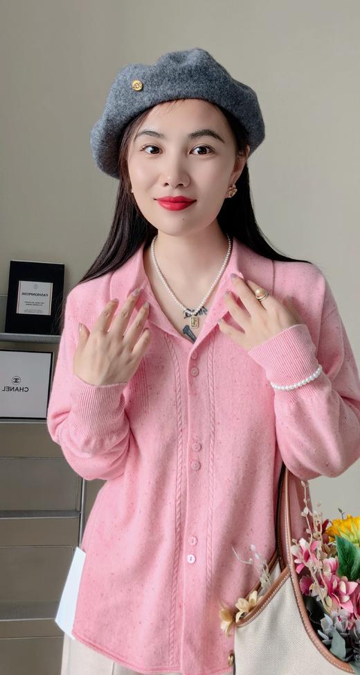 进口点子纱澳洲羊毛20羊绒衬衫式毛衣开衫 商品图4