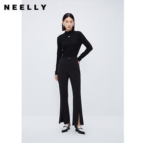 NEELLY纳俪商场同款黑色休闲喇叭裤女开叉西装裤高级感垂感九分裤N24104H04555