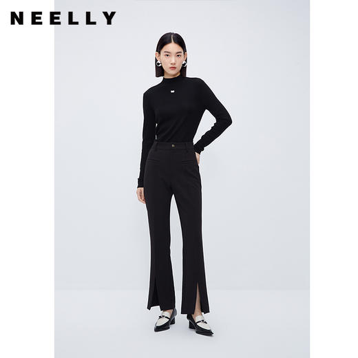 NEELLY纳俪商场同款黑色休闲喇叭裤女开叉西装裤高级感垂感九分裤N24104H04555 商品图0