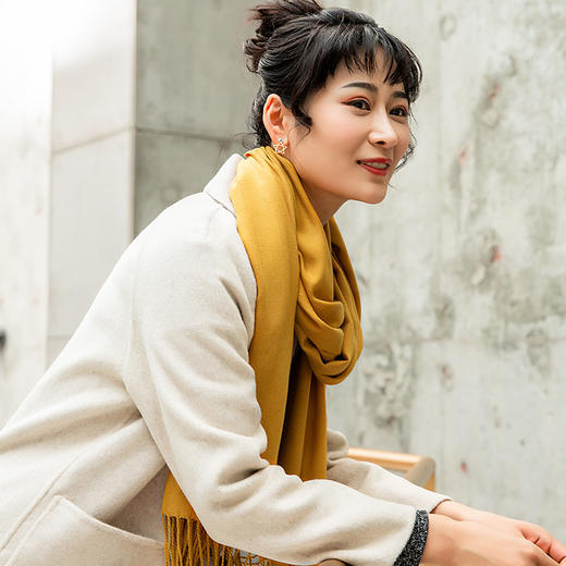 【优雅知性！仿羊绒保暖围巾】35cm宽仿羊绒围巾拉毛色加厚长巾秋冬季cashmere流苏披肩女妈妈装 商品图9