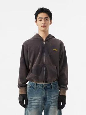 FMACM/WY2335/重磅洗水扎染连帽印花卫衣外套