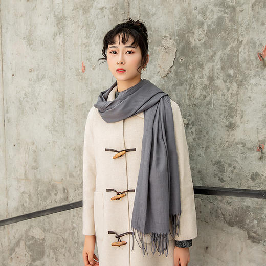 【优雅知性！仿羊绒保暖围巾】35cm宽仿羊绒围巾拉毛色加厚长巾秋冬季cashmere流苏披肩女妈妈装 商品图8