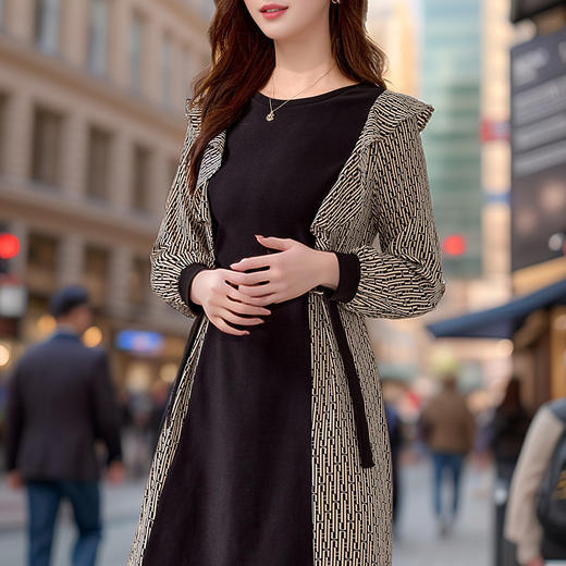 奢姿2024年秋季新款大码女装气质拼接裙子胖妹妹荷叶边优雅连衣裙 商品图4