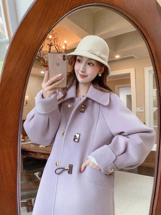 张心子【人间绝绝紫】复古小众牛角扣毛呢外套女2024冬季呢子大衣 U2410034 商品图1