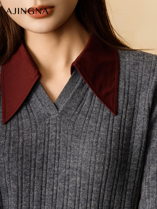 【商场同款】阿菁娜2024冬季新款格雷系轻商务衬衫领毛衫A29D301033 商品图3
